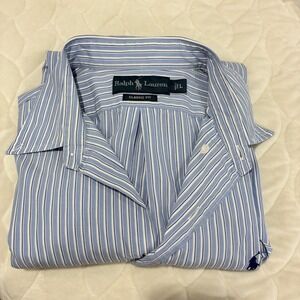 Ralph Lauren Striped Button Down Shirt‎ Classic Fit Long Sleeve Career Blue L